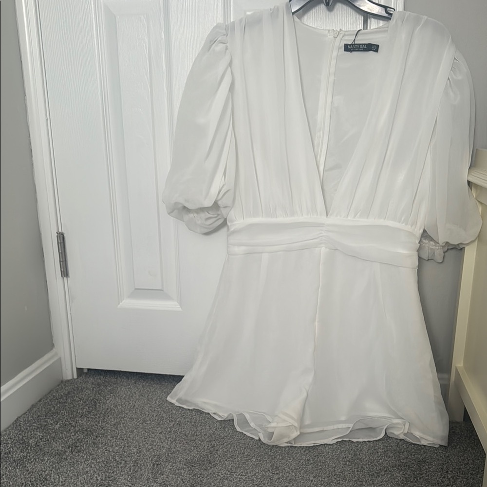 Nasty Gal White Puff Sleeve Jumpsuit